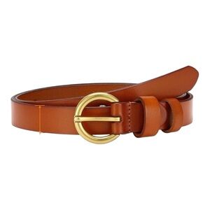 🧡 CLASSIC 1” LEATHER BELT ~ Cognac with Brass Buckle – One Size 🧡